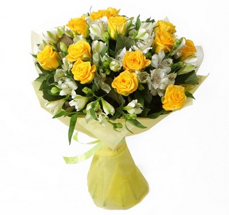 букет с альстромерией и розами